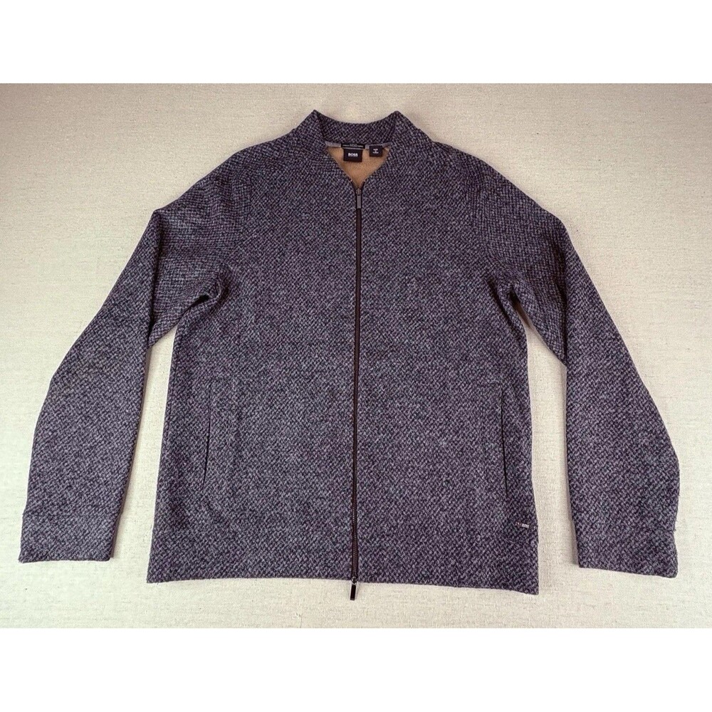 BOSS Hugo Boss Salea Full Zip Sweater Jacket Mens M Slim Fit Finest Italian Wool
